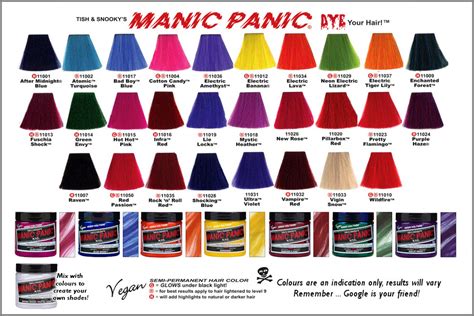 Manic Panic Hair Colour Chart