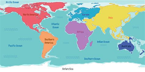 Map Of World Continents And Oceans Printable