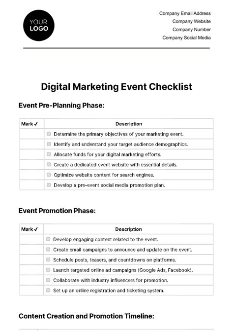Marketing Event Checklist Template