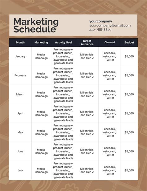 Marketing Schedule Template