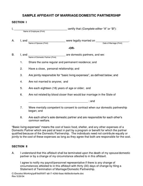 Marriage Affidavit Template