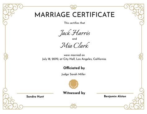 Marriage Certificate Template Printable