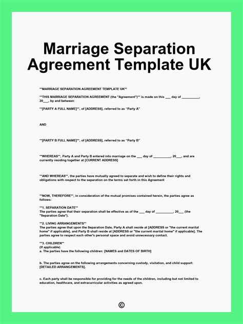 Marriage Separation Agreement Template