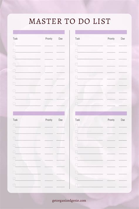 Master To Do List Template