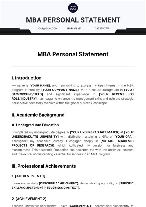 Mba Personal Statement Template