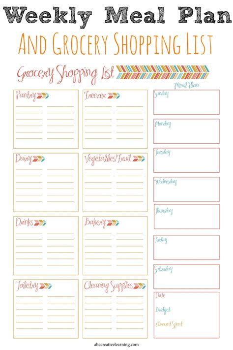 Meal Planner With Shopping List Template