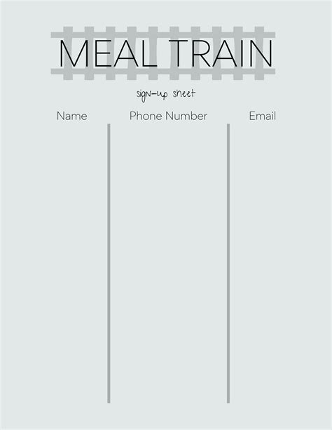 Meal Train Sign Up Sheet Template