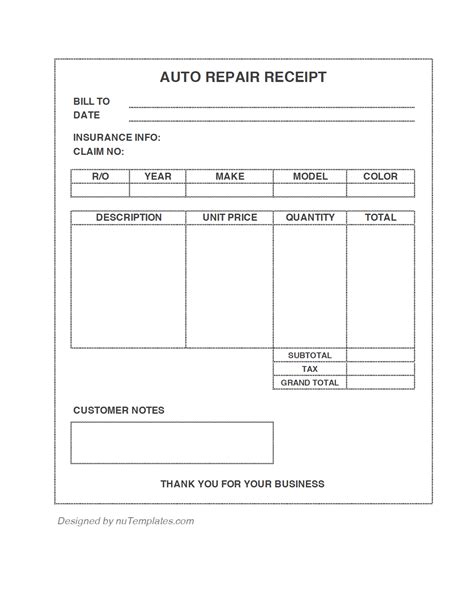 Mechanic Receipt Template