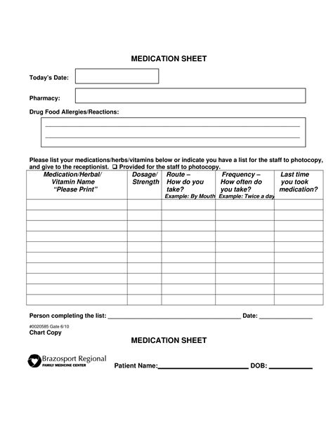 Med Sheet Template