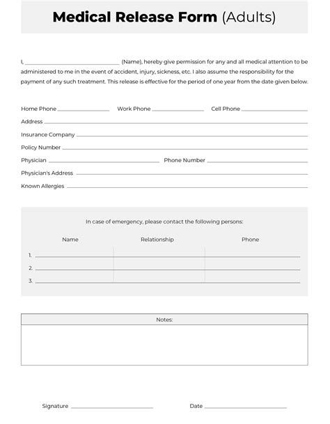 Medical Release Form Template