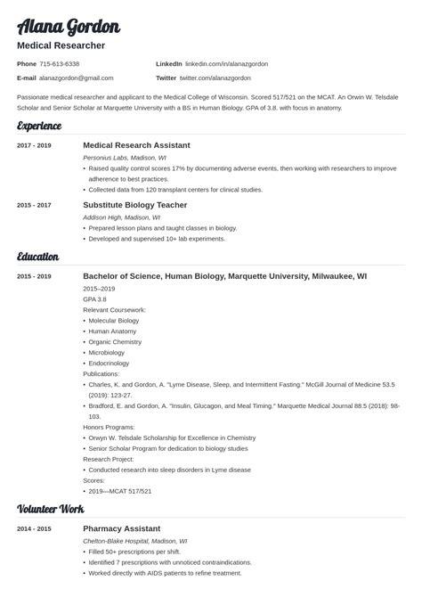 Medical School Resume Template