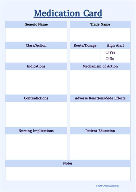 Medication Card Template