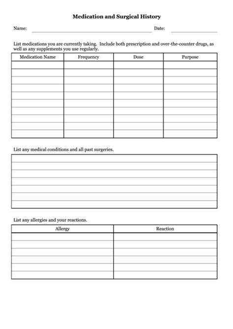 Medication History Template