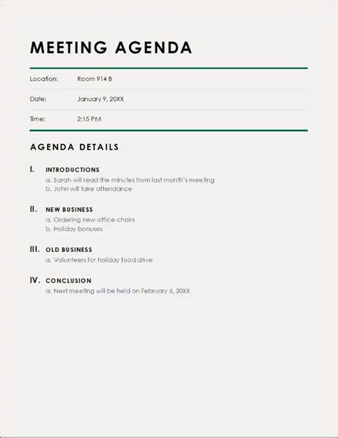 Meeting Agendas Templates