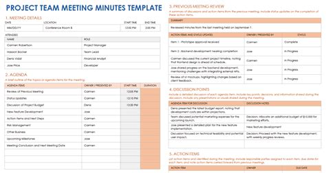 Meeting Minutes Template Project Management
