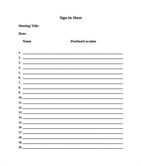 Meeting Sign In Sheet Template Word