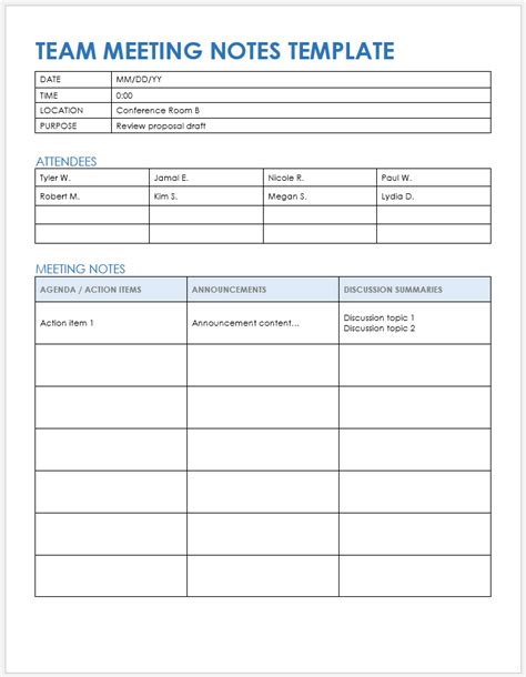 Meetings Notes Template