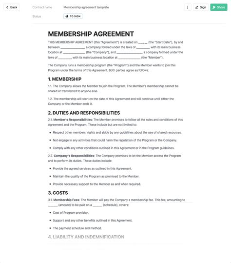 Membership Agreement Template