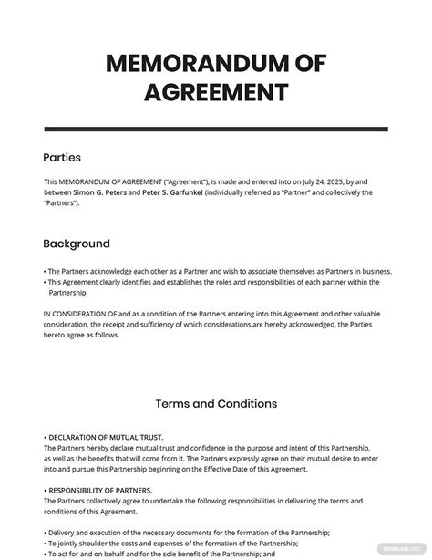 Memorandum Of Agreement Template