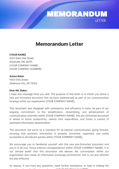 Memorandum Template Free
