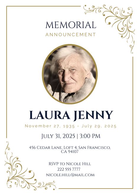 Memorial Service Announcement Template Free