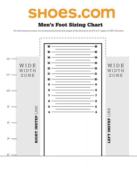 Men's Foot Size Chart Printable