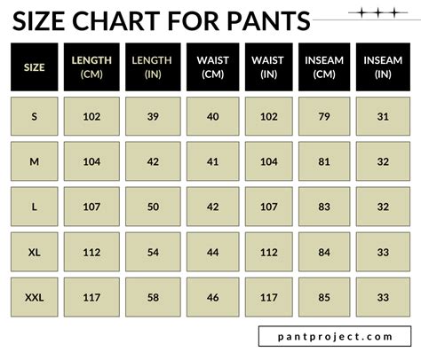 Men's Size Chart For Pants