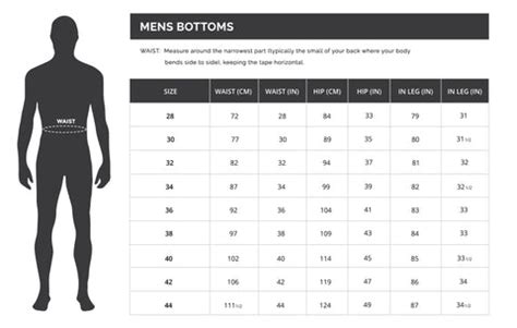 Mens Bottoms Size Chart