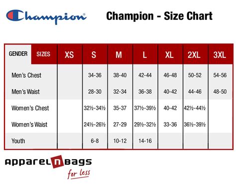 Mens Champion Size Chart