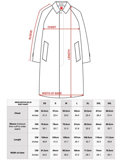 Mens Overcoat Size Chart