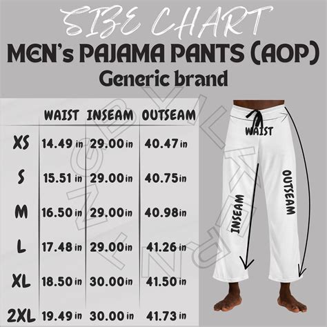 Mens Pajamas Size Chart