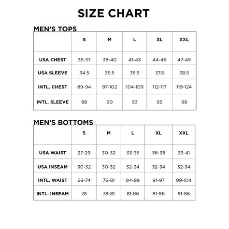 Mens Size Small Chart