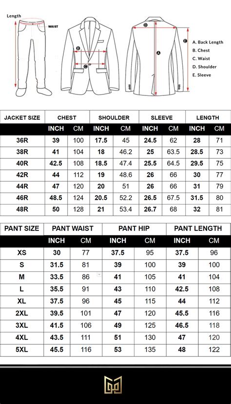 Mens Suits Size Chart