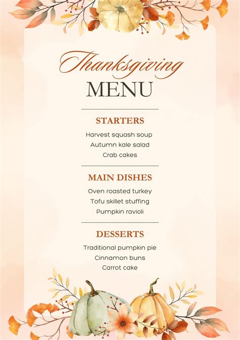 Menu For Thanksgiving Template