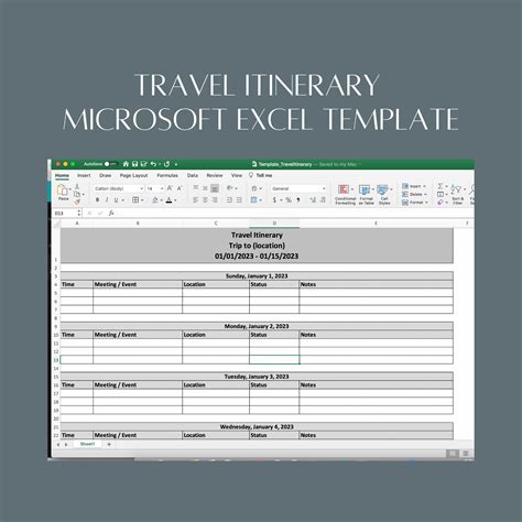 Microsoft Excel Itinerary Template