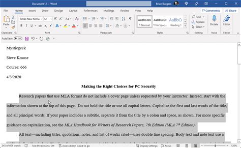 Microsoft Word Mla Format Template