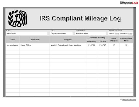 Mileage Log For Taxes Template