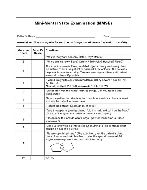 Mini Mental Status Exam Printable