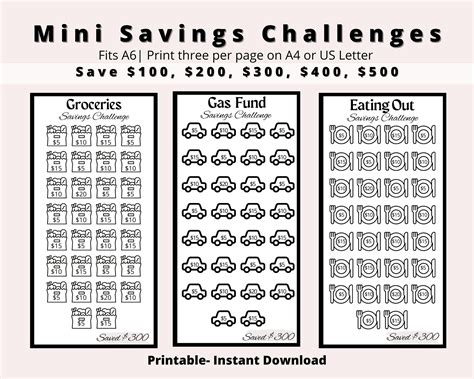 Mini Savings Challenge Free Printable