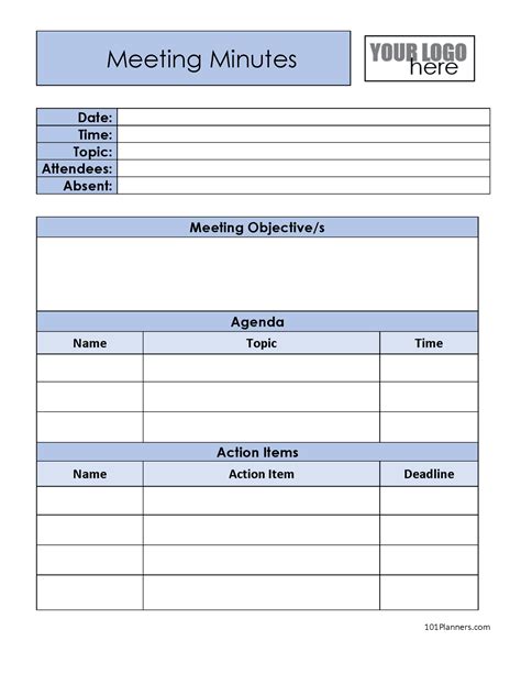 Minutes For Meeting Template