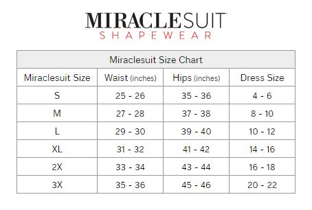 Miraclesuit Shapewear Size Chart