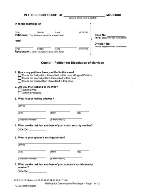 Missouri Divorce Papers Printable
