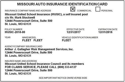 Missouri Insurance Card Template