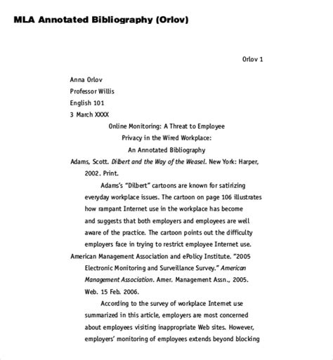Mla Style Annotated Bibliography Template
