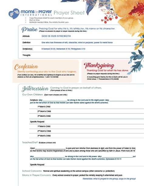 Moms In Prayer Printable Sheets
