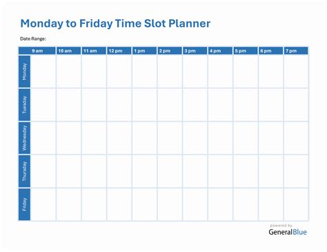 Monday To Friday Timetable Template