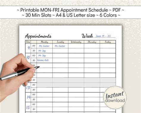Monday-friday Appointment Book Template