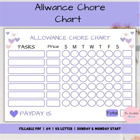 Money Printable Allowance Chore Chart