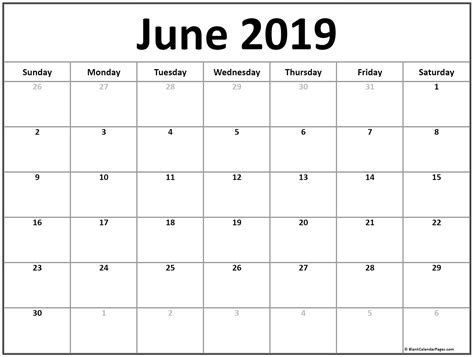 Month Of June Calendar Printable