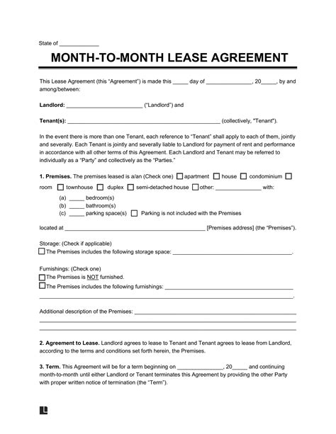 Month To Month Lease Template
